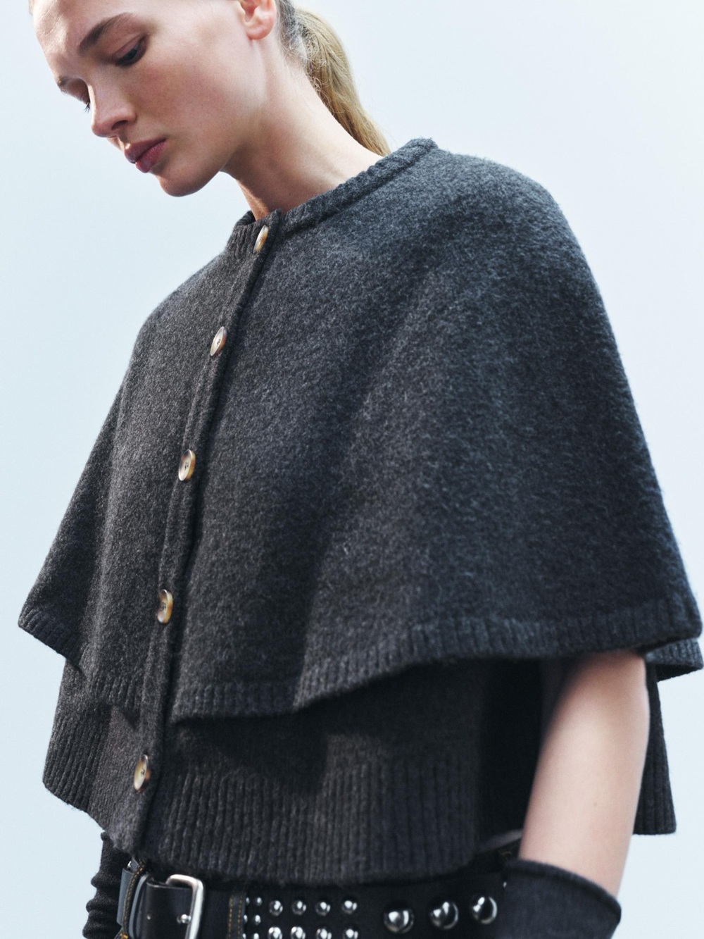 Zara Charcoal Layered Knit Cape-Sweater - Women's Sweater